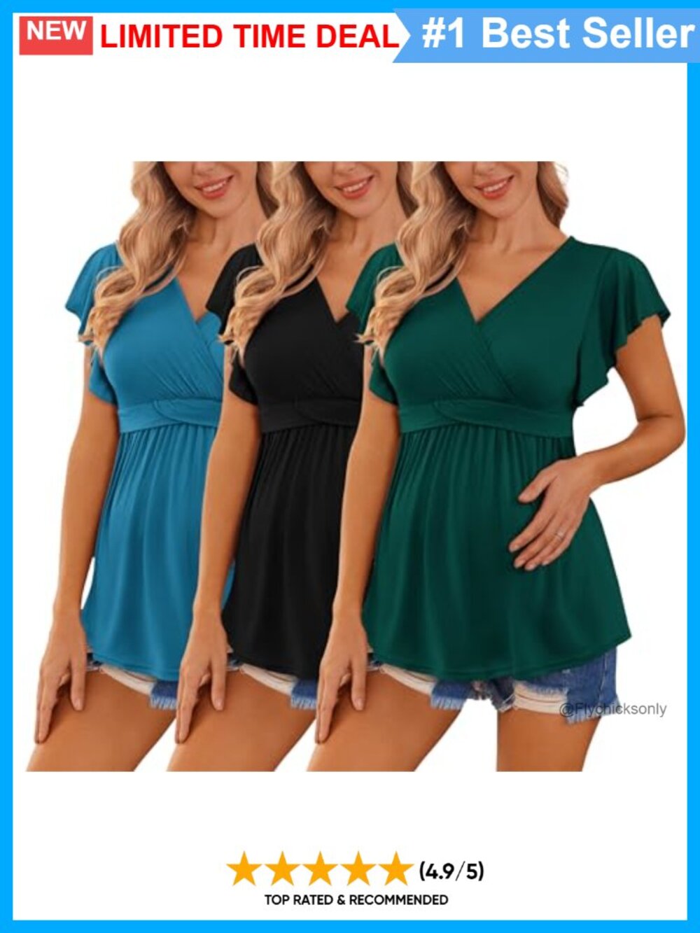Maternity Nursing Tops 3 Pack V Neck Short Sleeve Tees